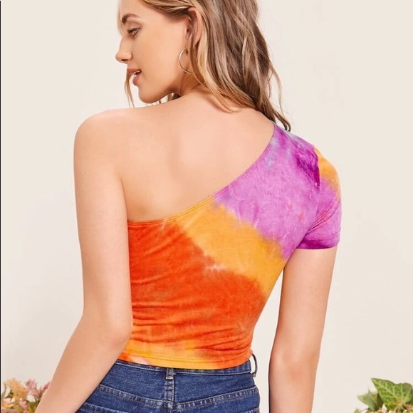 Tie Dye Wash One Shoulder Crop Top large - Picture 2 of 6